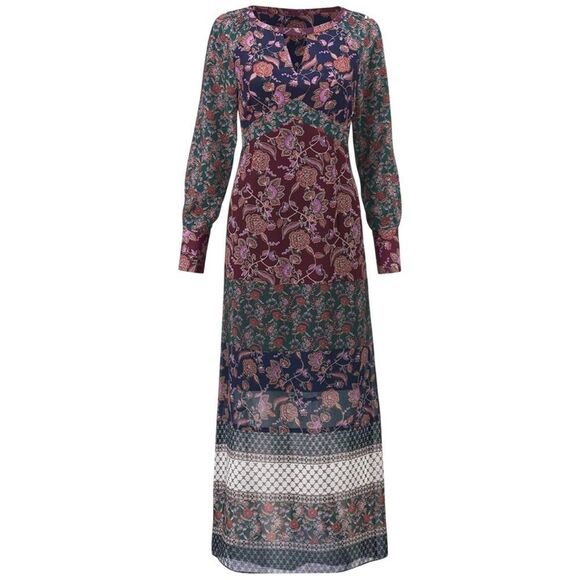 Cabi "Festive" Jewel Tone Floral Patterns Long Sleeve Round Neck Maxi Dress - Picture 2 of 14